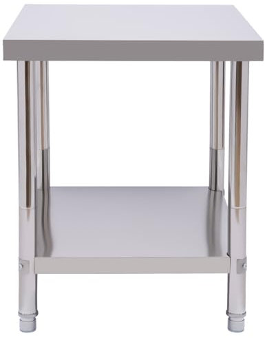 unkonwcy Edelstahl Arbeitstisch KüChentisch Mit HöHenverstellbarer Ablage Professioneller Edelstahltisch Zerlegetisch Verstellbare UnterfüßE Lebensmittel Zubereitungstisch 60X45X80Cm