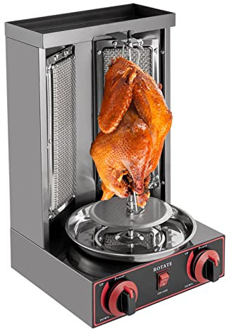 3kW Grill 2 Herd Grill Kebab-Maschine Gas Nahost Grill Edelstahl Vertikale Kebab-Maschine Hähnchen Kebab-Maschine Dreht sich um 360° Geeignet für den Einsatz im Freien und Familie Camping