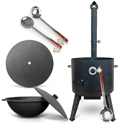 Feuerofen Ø 49cm Herdplatte Ø53cm Kazan Ø 52,7 cm runder Boden Thermometer Schornsteinverlängerung Schaumlöffel 64 cm x2,Holzlöffel,Schaumlöffel 48 cm,Schöpfkelle 48 cm,Holzspachtel (R22L-534)