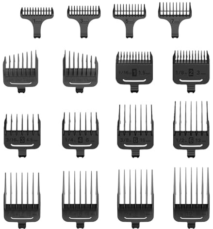 12+4 Haarschneidemaschine Aufsätze, Aufsteckkämme und Kotelettenkämme für Jack & Rose Haarschneidemaschine Set, Aufsteckkämme-Set Kompatibel mit Haarschneider Bartschneider RFC-676+667 Netzteil