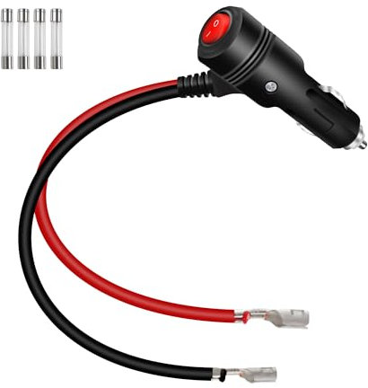 RIIEYOCA 12V 24V Cigarette Lighter Plug Adapter,16AWG Heavy Duty 15A Car Cigarette Lighter Replacement Male with Leads& On/Off Switch Power Cable for Cars, Boats.(0.3M/1FT)