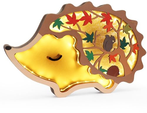 APODESS Herbstdeko LED Igel Deko Halloween Deko Innen Fensterdeko Herbst Nachtlicht Herbstdeko Figuren Autumn Aesthetic Decor Fall Decor für Garten Fenster Draußen Innen Dekoration