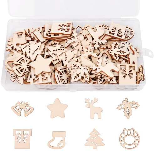 FRUHLING 100 ciondoli in legno per Natale, piccoli ciondoli in legno, decorazione natalizia, decorazione natalizia
