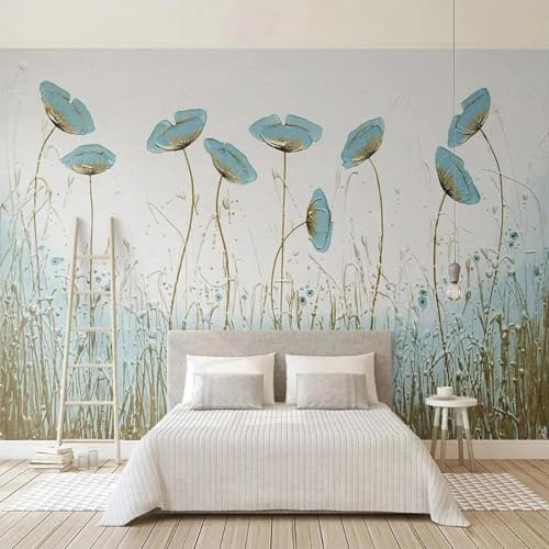 YYZOVBNN Papier peint photo 3d dessiné à la main, belles fleurs vertes, chambre à coucher, salle à manger, arrière-plan du salon, grande décoration murale pour la maison