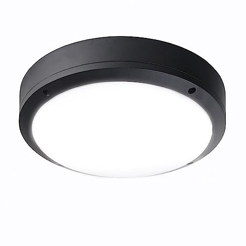 Modern Black Ceiling Light Fixture - 12W LED Motion Sensor Light for Outdoor, Porch, Patio, Stairs, Backyard - Waterproof, 3000K Warm White