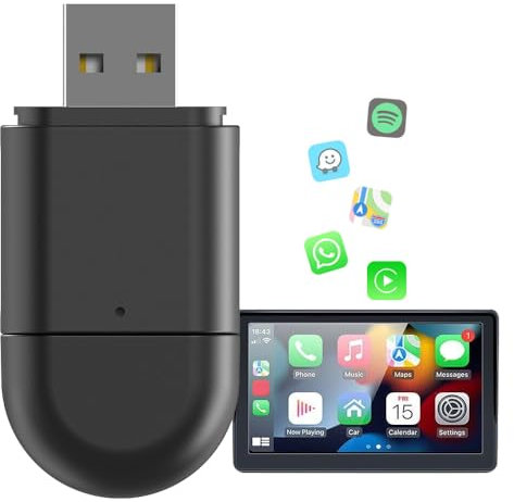 KUWUNG Adaptador Carplay Inalambrico, Adaptador inalámbrico Carplay y Android Auto, Conversión de Cableado a Inalámbrico, Adaptador Android Auto Inalambrico, WiFi de 5.8 GHz, Plug and Play