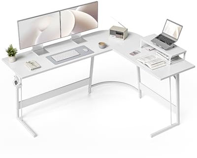 CubiCubi Gaming Tisch Eckschreibtisch 170 x 120 cm, Schreibtisch L Form für Gaming, Ecktisch Computertisch Mit Monitorständer, Platzsparend, Einfach zu Montieren Eck Tisch, Weiß