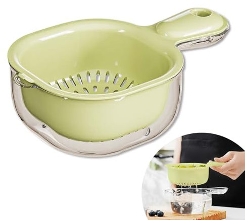 Cesta de drenaje de doble capa con asa, colador de frutas, lavabo portátil de almacenamiento de frutas, cuenco escurridor de frutas y verduras con colador para mini lavadora de bayas y tomates