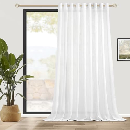 MRTREES Tende con Anelli per Interni Bianche Tenda Trasparenti per Soggiorno Salotto Eleganti 1 Pezzo Ultra-Largo 300x240 CM Tende Effetto Lino per Porta Finestra Camera da Letto Casa