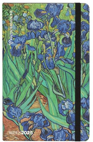 Halta Definition - Großer Wochenplaner 12 Monate, Kalender 2025 mit Einband bedruckt mit einem Kunstwerk von Van Gogh, Gummibandverschluss, Lesezeichen und 192 Seiten, 13 x 21 cm, Iris
