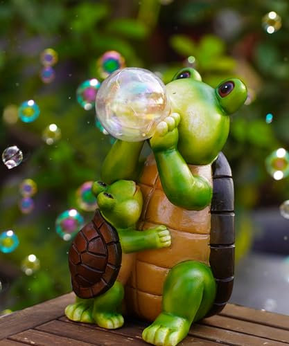 Yeomoo Solar Turtle Garden Ornaments Outdoor - Housewarming Gifts for Women Mum - Resin Tortoise Figurine with Bubble Ball Lights for Lawn Patio Yard Waterproof Accessories