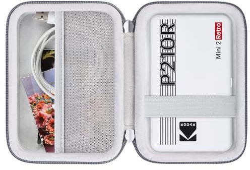 RAIALL Hard Case for KODAK Mini 2 Retro 4PASS Portable Photo Printer, Kodak Mini 2 Retro P210R Instant Digital Camera Travel Storage Holder, Mesh Pocket Fits Photo Paper and Cable, Grey