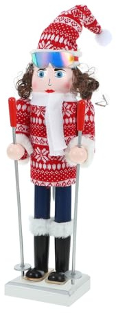 MAGICLULU Adorno Navideño de Cascanueces Esquiadora Bufanda Decoración de Madera para Escritorio Figura de Marioneta de Cascanueces Adorno de Mesa para Navidad Obsequio de Invierno