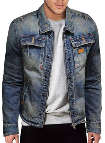 Oanviso Giacca di Jeans da Uomo Giubbotto Casual Denim Giubbino Slim Fit Jacket Retro Moda Giacca Moto Trucker Giacca di Jeans con Cerniera Giacche Denim Outwear Vintage A 02 M