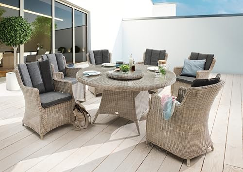 Destiny Sitzgruppe Luna 6 Sessel + Tisch Ø150x75cm + Drehteller, Natur meliert