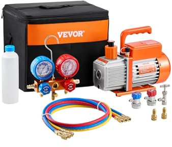 VEVOR Pompe à Vide Climatisation, 99 L/min, Pompe à Vide Frigoriste CVC 1 Étage, Kit Jauges Collecteur de Réfrigérant Climatiseur Automobile avec Tuyau, pour R134a, R12, R22, R502a, R410A, R404, R407C