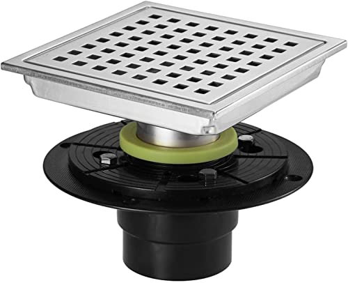 6-Zoll-Quadrat-Duschbodenablauf mit Flansch, Edelstahl-Duschablauf mit Abnehmbarer Abdeckung, Gitterrost, Bodenablauf mit Haarsieb für Küche, Waschraum, Garage und Keller (weiß: gebürstet)