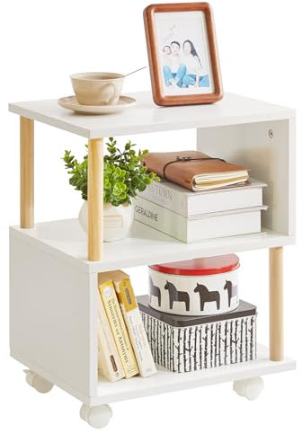 Aibiju 3-stufiger Beistelltisch mit Rädern, schmaler Beistelltisch mit Ablagefläche, Nachttisch für kleine Räume, Schlafzimmer, Wohnzimmer, Eingangsbereich, YD-TM155W