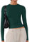 ARCFEETORY Women's Soft Long Sleeve Shirts Crew Neck Tops Basic Tees Stretchy Going Out Crop Tops Y2K Slim Fit T-Shirts Dark Green XS