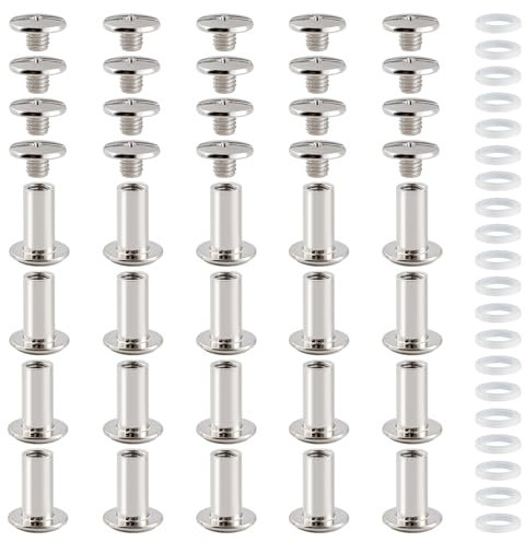 YIXISI 20 Set M5x10mm Chicago Vis Assortiment Kit, Rivets pour Cuir Cruciforme, Vis de Reliure, pour DIY, Décoration de Cuir, Réparation de Reliure, Argent