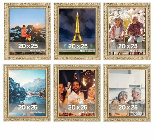 VictoR vintage Bilderrahmen „Rubens“ 6er Set in 20x25 cm grün gold | Leiste: 30x20mm - Echtglas - Fotorahmen barock - antik - Bilderrahmen Set 20x25 vintage