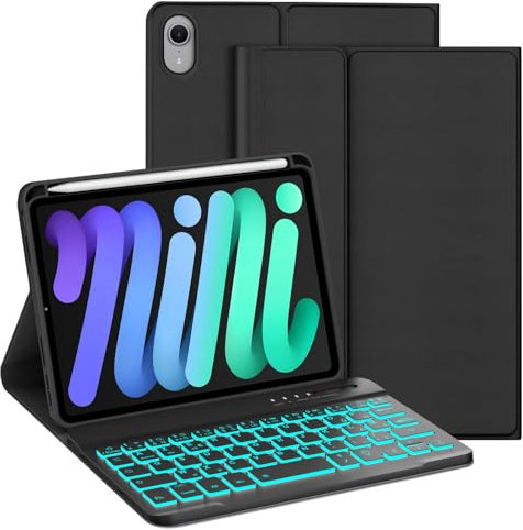 WAVATA Clavier pour iPad Mini 7 8.3'' 2024 (A17Pro), Étui Clavier pour iPad Mini 6 2021 Magnétique Amovible Bluetooth Français AZERTY Layout, 7 Couleurs De Rétroéclairage, Noir