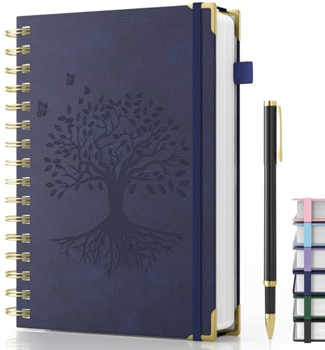 Smarpau A5 Notizbuch mit Stift, Hardcover Spiral Notizblock mit 240 Seiten zum Schreiben, 100gsm Dickes Papier, Lined Journal für Frauen Männer Arbeit Büro Schule Reisen, 14.5 x 21cm - Marineblau