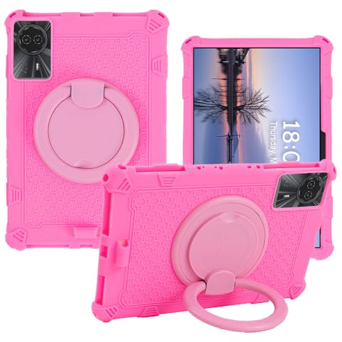 YKWXSC Hülle für Acer Gadget E10 ETPad/JJGJ P80/Freeski FSKA6H1210/FancyFish T30B/Biegedy/FECLYDET A6H/OUKITEL RT8 Tablet 11 Zoll, 360 Drehbarem Ständer mit Schultergurt Stoßfeste Silikonhülle, Rosa