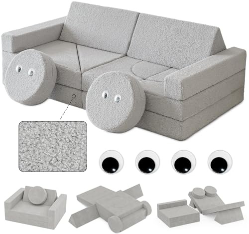 Suhu Divano da Gioco per Bambini Rimovibile Pieghevole Modulare Divano per Sala Giochi Camera da Letto Schiumosa fai da te Grigio Scuro