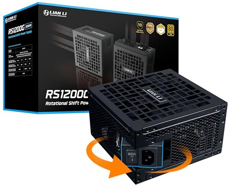Lian Li RS1200G 1200W ATX 3.1 Power Supply (Rotational Shift 90° AC Inlet) with USB Fan Hub, 80 Plus Gold, PCIe 5.1 Ready, Native 12V-2x6 Cable, Fully Modular, 10-Year Warranty, Black (RS1200G.BH)