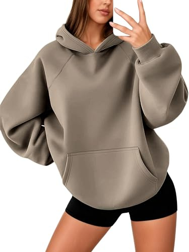 Oyamiki Basic Hoodie for Women Uk Fall Trendy Long Sleeve Fleece Y2k Hoodies Casual Pullover Sweatshirts Light Brown M