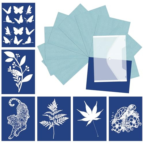 30-teiliges Sonnendruckpapier-Set, 14,8 x 10,5 cm, A6, Cyanotyp-Papier mit transparenter Mappe, hochempfindlich, Natur, Solardruckpapier, aktivierter Sonnenkunstdruck, für Kinder und Erwachsene