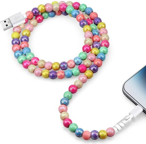 Aolcev for iPhone Charger Cable 1m 66W [MFi Certified] 3A Fast Charging Lightn-ing Cable Beaded Phone Charger Cute Pearl for iPhone 14 13 12 11 Pro Max XS XR X 8 7 6 Plus 5 SE, iPad, iPod-Colorful