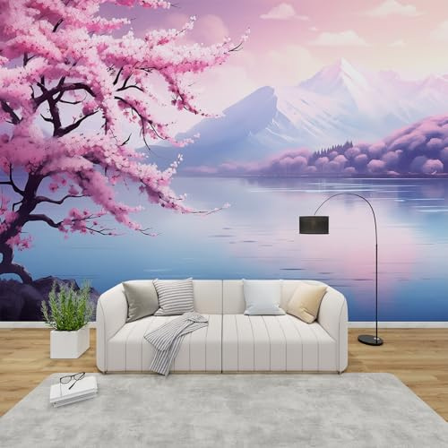MMYAOKEN Papier Peint Panoramique Japonais 350x256 cm - Décoration Murale Mont Fuji Fleur de Cerisier - Tapisserie Murales Papier Peint Intissé pour Chambre Salon - Poster Tableaux Photo Muraux