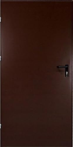 Kellertür 119x207 cm DIN Links | Robuste Stahltür Komplettset mit Schloss und Griff | Nebeneingangstür für Keller oder Werkstatt | Garagentür mit Stahlzarge | Außentür pulverbeschichtet | Braun