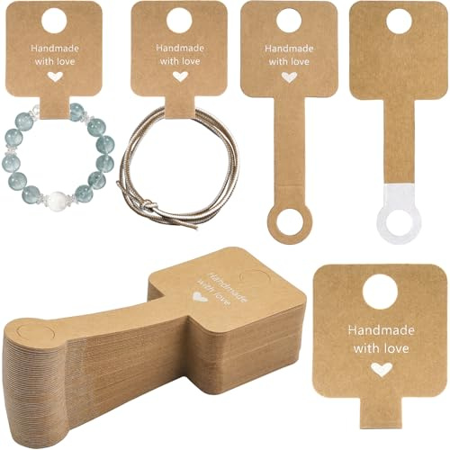 Lot de 200 cartes de présentation autocollantes pour bijoux, colliers, porte-clés, cartes d'affichage pour ranger et exposer des bijoux, boucles d'oreilles, bracelets, bandeaux de cheveux (kaki foncé)