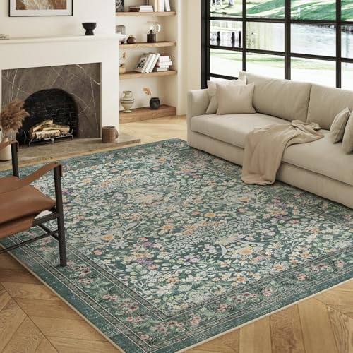 Decoranddecor Floral Rugs Living Room 160x230cm Washable Non-Slip