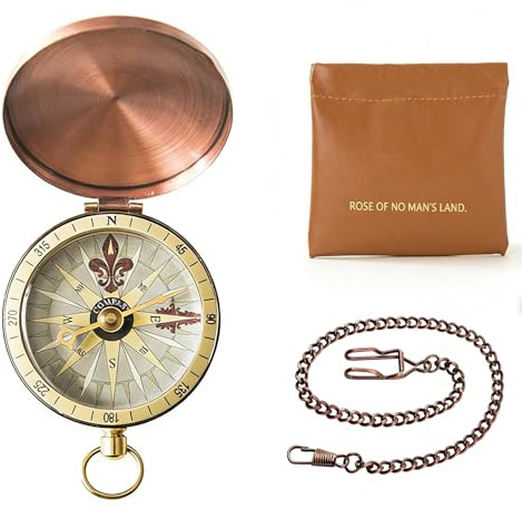 FuYelng 3 Stück Tragbar Messing kompass Outdoor mit Kette und Ledertasche | Vintage Kompass Taschenuhr aus Messing 6,8×5×1,6 cm Goldener kompas Outdoor Taschenuhr Metall, für Camping Wandern Survival