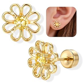 Adramata Ohrstecker Silber 925 Hypoallergen Ohrringe Mädchen Kinder Damen | Flatback Ohrringe Silber 925,Klein Schmetterling Blumen Herz Ohrstecker Gold Ohrringe Stecker für Kinder Mädchen