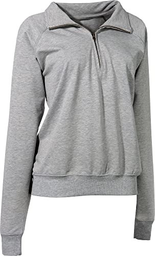 Erwin Müller Damen Pullover, Sweatshirt, Troyer mit Reißverschluss grau meliert Größe 48/50 - mit Umlegekragen, Strickbündchen (weitere Farben, Größen)