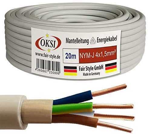 OKSI 20m NYM-J 4x1,5 mm² Mantelleitung Feuchtraumkabel Elektrokabel Kupfer Made in Germany
