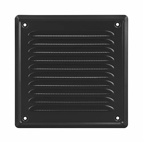 ADGO Rejilla de ventilación de acero, 16,5 x 16,5 cm, con protección contra insectos, 1 unidad, color negro