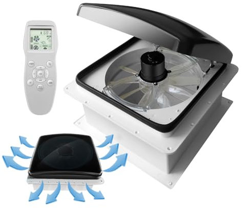 hurrventer Works in the Rain or Driving, RV Roof Fan Vent Trailer Camper 12V 14'' Reversible Manual Open (Smoke)