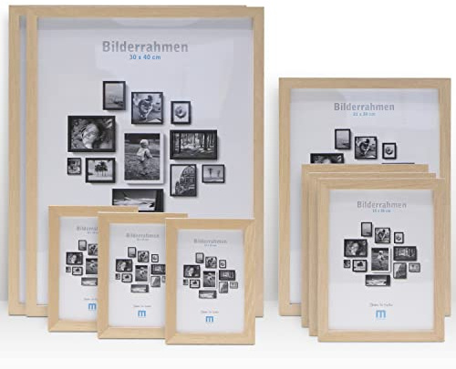 9 tlg. Foto Bilderrahmen-Set in Natur in verschiedenen, unterschiedlichen Größen. Für Fotowände & Bilderwände mit Naturoptik Bilderrahmen, Hochformat & Querformat geeignet. Von 10x15cm bis 30x40cm