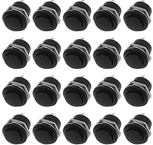 20PCS 16mm Pulsador momentáneo Mini interruptor redondo Botón de reinicio automático 2 pines 3A 250V AC - Negro