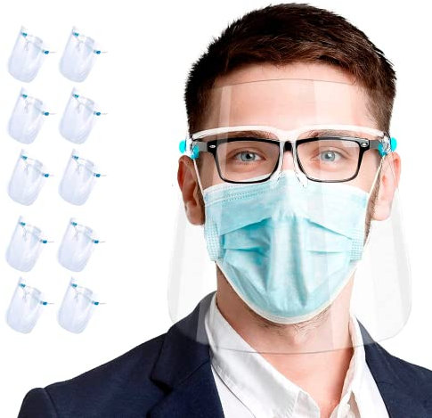 Set de 10 uds. Visera-pantalla facial, protección facial integral anti-salpicaduras, anti-vaho, compatible con gafas, para adultos y niños, alta visibilidad y cómoda sujeción