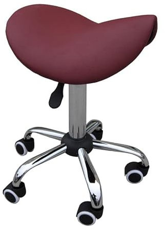 Zen Sattelhocker mit Rollen höhenverstellbar und drehbar - Sattelsitz Friseurhocker, ergonomischer Sattelstuhl Rollhocker für Massageliegen, Kosmetiksalon, Tattoo, Praxis und Büro, (Weinrot)