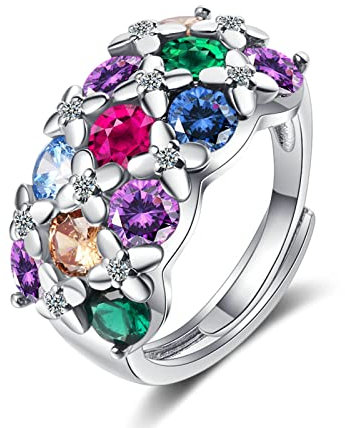 Bishilin Ring Silber 925, Verlobungsring Blume mit Bunt Zirkonia Eheringe Freundschaftsringe Verstellbar