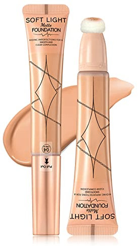 Prreal Liquid Foundation, Concealer Full Coverage Foundation Waterproof, Long-lasting Matte Liquid Foundation, Under Eye Concealer with Sponge Applicator Beauty Makeup Wand for Foundation Makeup (#04)