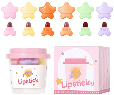 Sonew 6 Farben Mini Lippenstift Set, Niedliche Sternform Wasserdicht Matt Kapsel Lipgloss für Frauen und Mädchen (DR055)